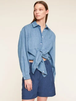 Camicia Over Effetto Denim Con Strass