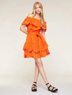 Vestito Corto In Cotone Con Ricami Traforati