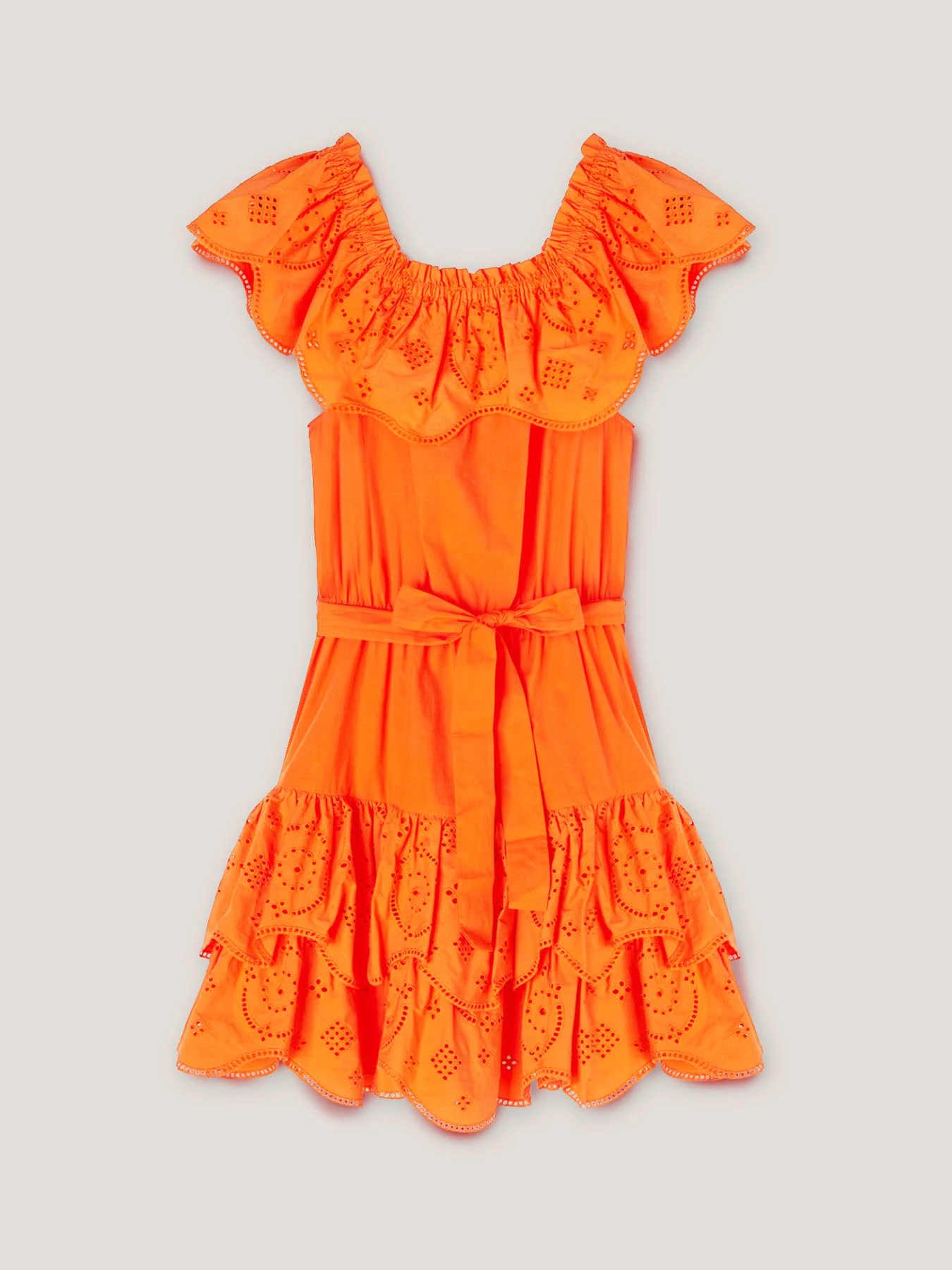 Vestito Corto In Cotone Con Ricami Traforati - immagine 4