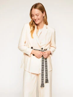 Giacca Sfoderata Con Cintura In Gros Grain