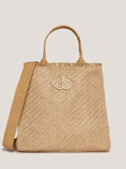 Tote Bag In Rafia Con Manici In Ecopelle